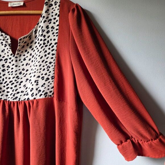 EUC LIKE NEW BEESON RIVER RUST ANIMAL PRINT MIX LONGSLEEVES SHORT DRESS 2XL PLUS - Picture 6 of 14